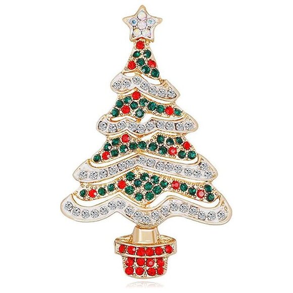 Christmas Brooch Pins for Women, Multi-Colored , Christmas Tree - Picture 1 of 7